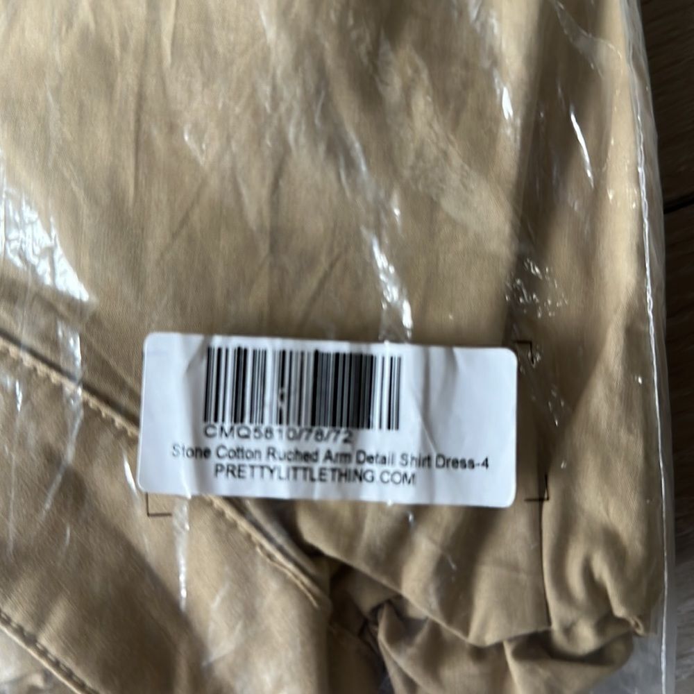 PrettyLittle Things Stone cotton ruched arm shirt dress Sz0 NWT IN PACKAGING - Picture 5 of 5